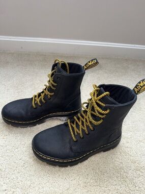 Dr. Martens Black Leather Boots with Yellow Laces and Stitching